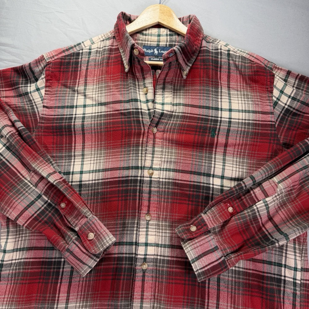 Polo Ralph Lauren Flannel Shirt Mens Large Red Plaid Button Down Work Lumberjack